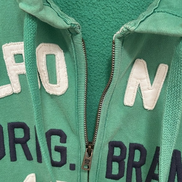 Aeropostale hoodie full zipper front men’s size XXL Green with logos, stained - Picture 3 of 14